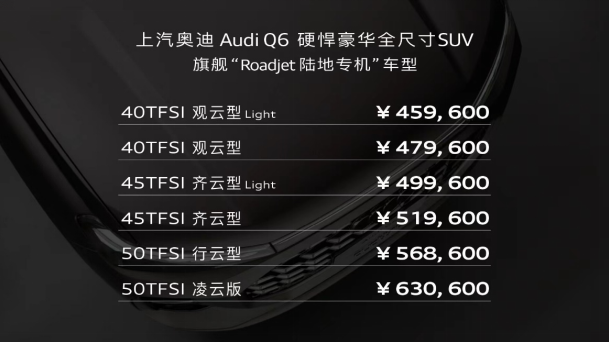 售45.96 &ndash; 63.06万元，上汽奥迪Q6正式公布预售价格