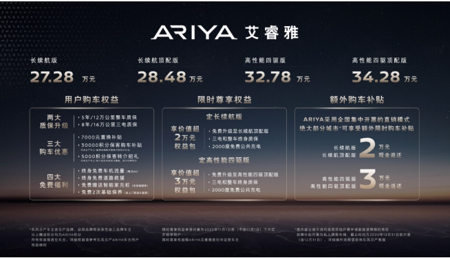 27.28万元-34.28万元，ARIYA艾睿雅&ldquo;为爱加电&rdquo;告白上市
