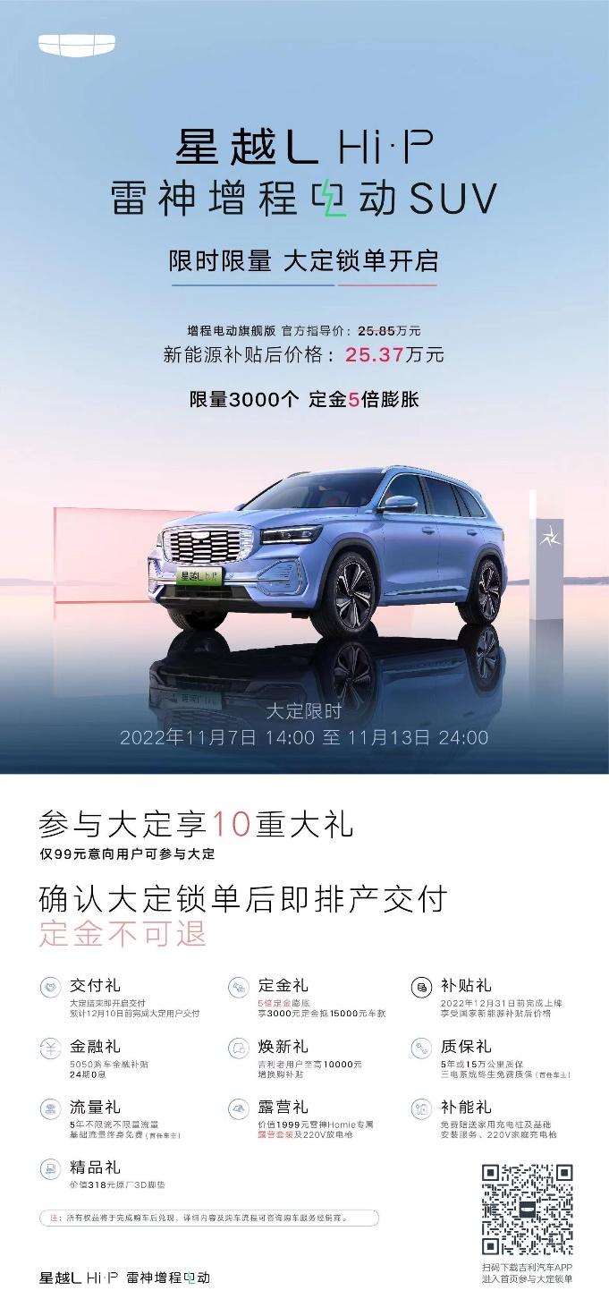 星越L Hi&middot;P增程电动旗舰版综合权益后价格24.17万元