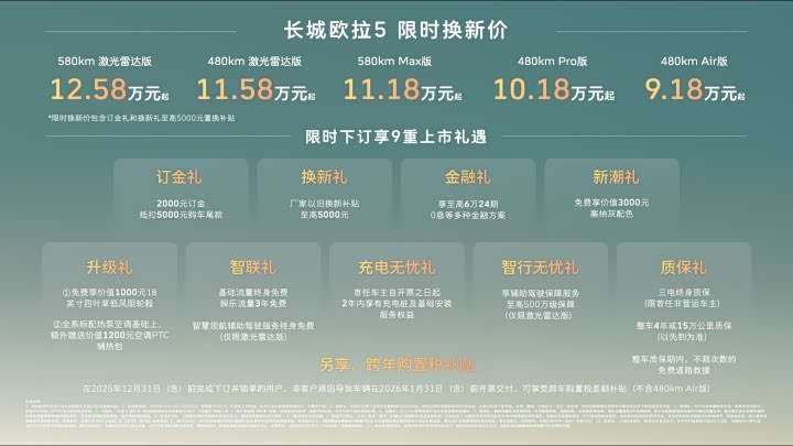 9.18万起开走纯电SUV！长城欧拉5正式上市，限时抢购启动