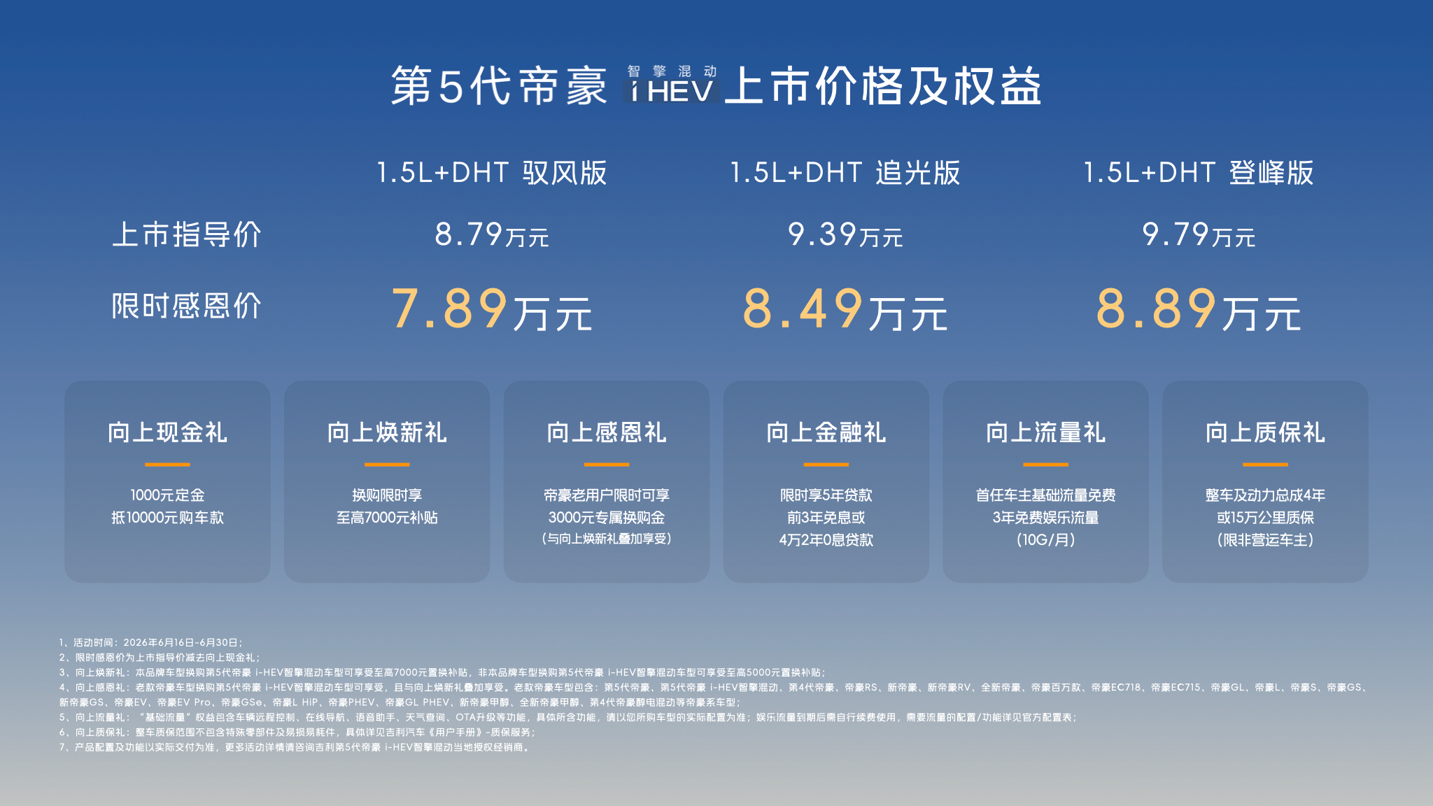 第5代帝豪 i-HEV智擎混动全球上市，限时感恩价7.89万元起